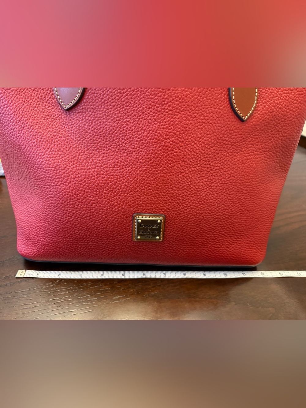 Dooney & Bourke Red Pebble Leather Satchel with Tan leather Braided Handles - Picture 13 of 15